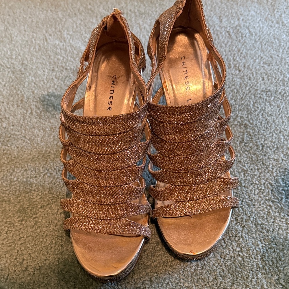 Chinese Laundry Glittery Gold Heels 7.5